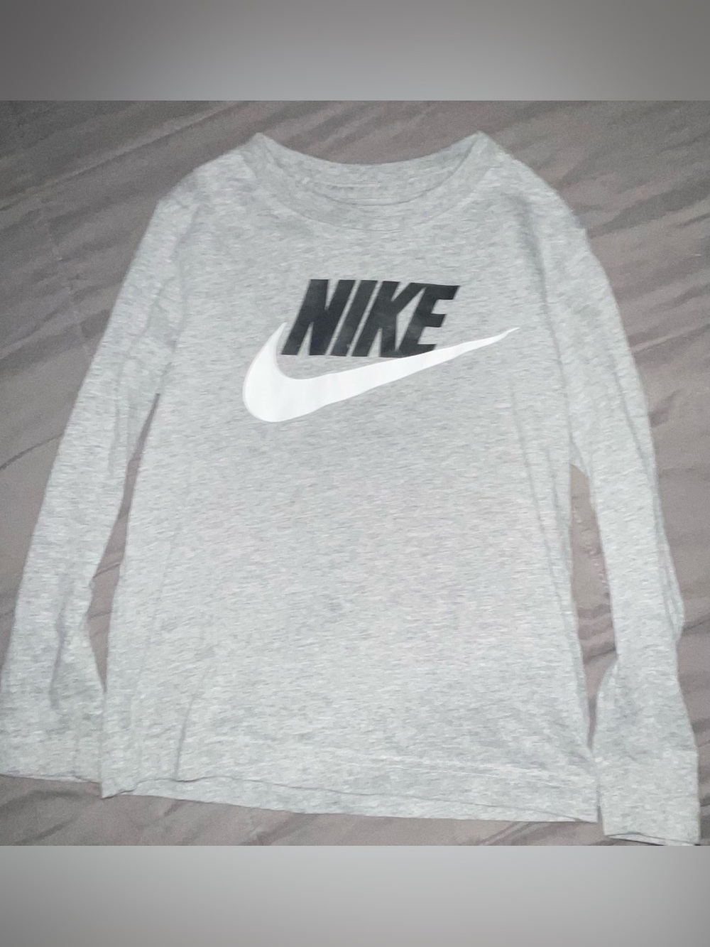 Nike Gray Long Sleeve Tee with Black NIKE Logo and White Swoosh